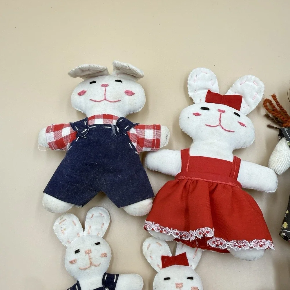 Lot 6 Vintage Handmade‎ Fabric Toys Bunny Bear Doll 1980s Primitive Retro Plush